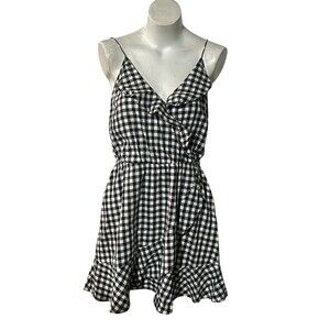 Express Wrap Sundress Womens Size M Black & White Gingham Mini Ruffle Hem